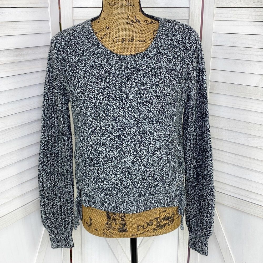 Jennyfer Y2K LaceUp Sides Speckle Sweater Black White Medium‎